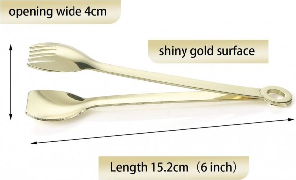 Mini Appetizer Tongs Stainless Steel Set of 4, Gold Plated Small Serving Tongs, 6 Inch(15.2cm, Golden)