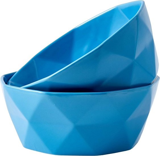 Geometric Ceramic Soup Bowl Set of 2, 60 Ounce Large Blue Ceramic French Onion Soup Crocks For Kitchen  Dinner Table Decoration