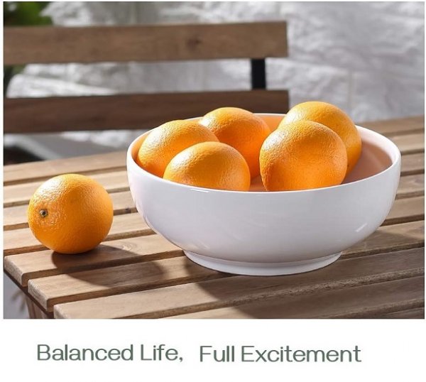 Pack of 2,Large Salad Bowls, 9.5" White Ceramic Fruit Bowls, Microwave & Dishwasher Safe, Easy Clean