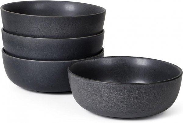 Ceramic Salad Soup Pasta Cereal Bowls 6.5 Inch Stoneware, 27oz Large Bowls Set of 4 for Kitchen, Fruits, Noodle, Salad, Dinner, Oven Microwave Dishwasher Safe Black Gray