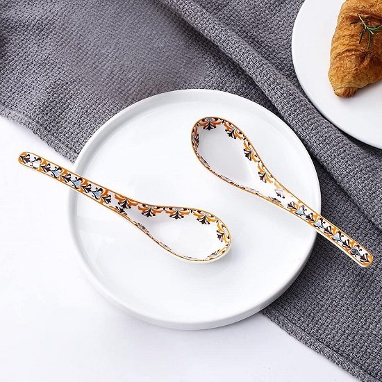 Porcelain 6.5" Spoons, Set of 4, Asian Spoons, Bright Orange, Bohemian Style (6.5")